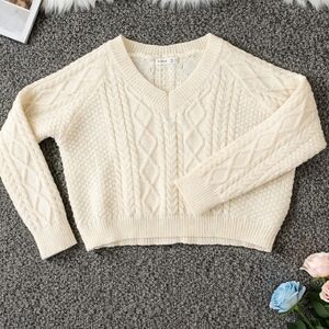 Youth Girl Cream Cable Knit Sweater
